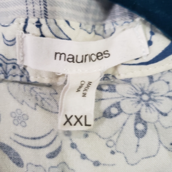 Maurices Blue White Plaid Floral Long Sleeve Button Down Shirt XXL Womens - Picture 4 of 5